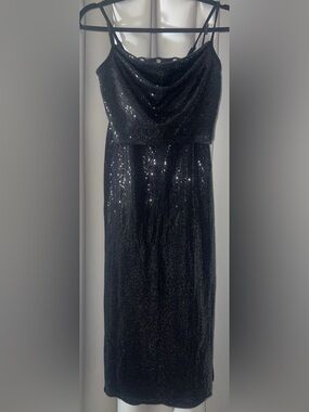 bebe Black Sequin Cowl Neck Slip Dress